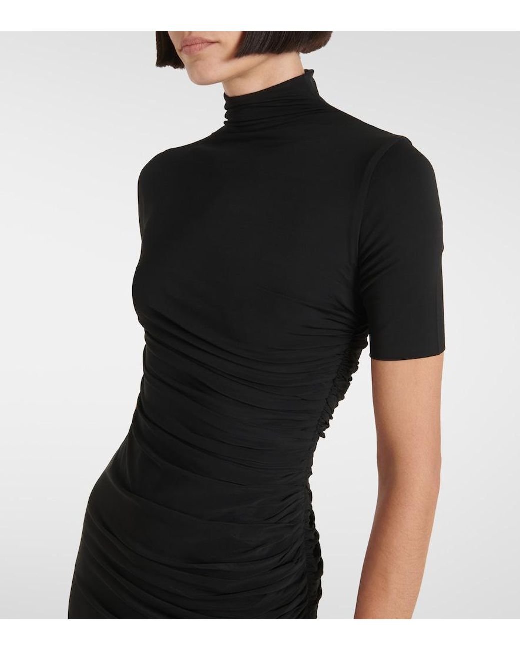 Alaïa Black Draped Asymmetric Midi Dress