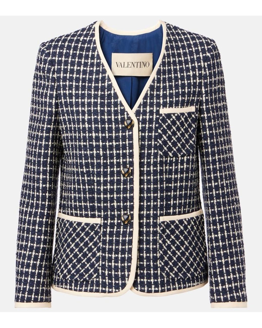Valentino Blue Wool And Cotton-Blend Boucle Jacket