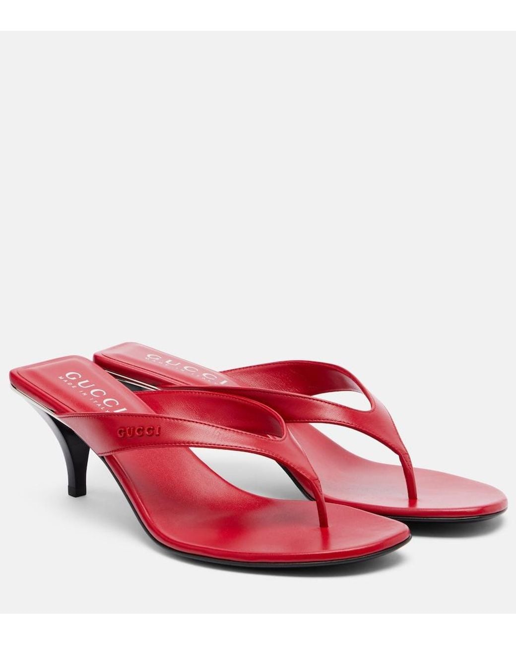 Gucci Red Vittoria Leather Thong Sandals