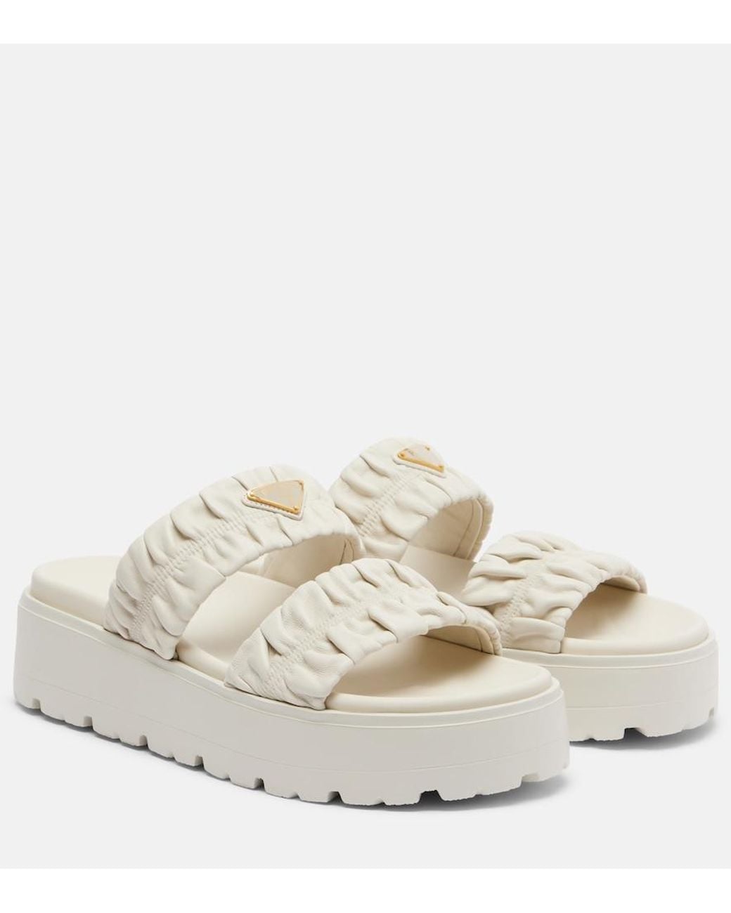 Prada White Matelasse Leather Platform Sandals