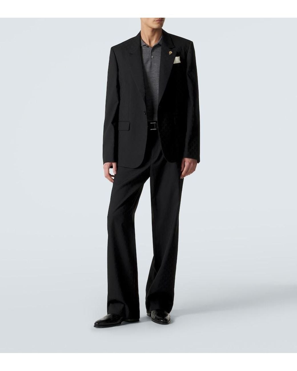 Gucci Gray Double G Wool Polo Sweater for men