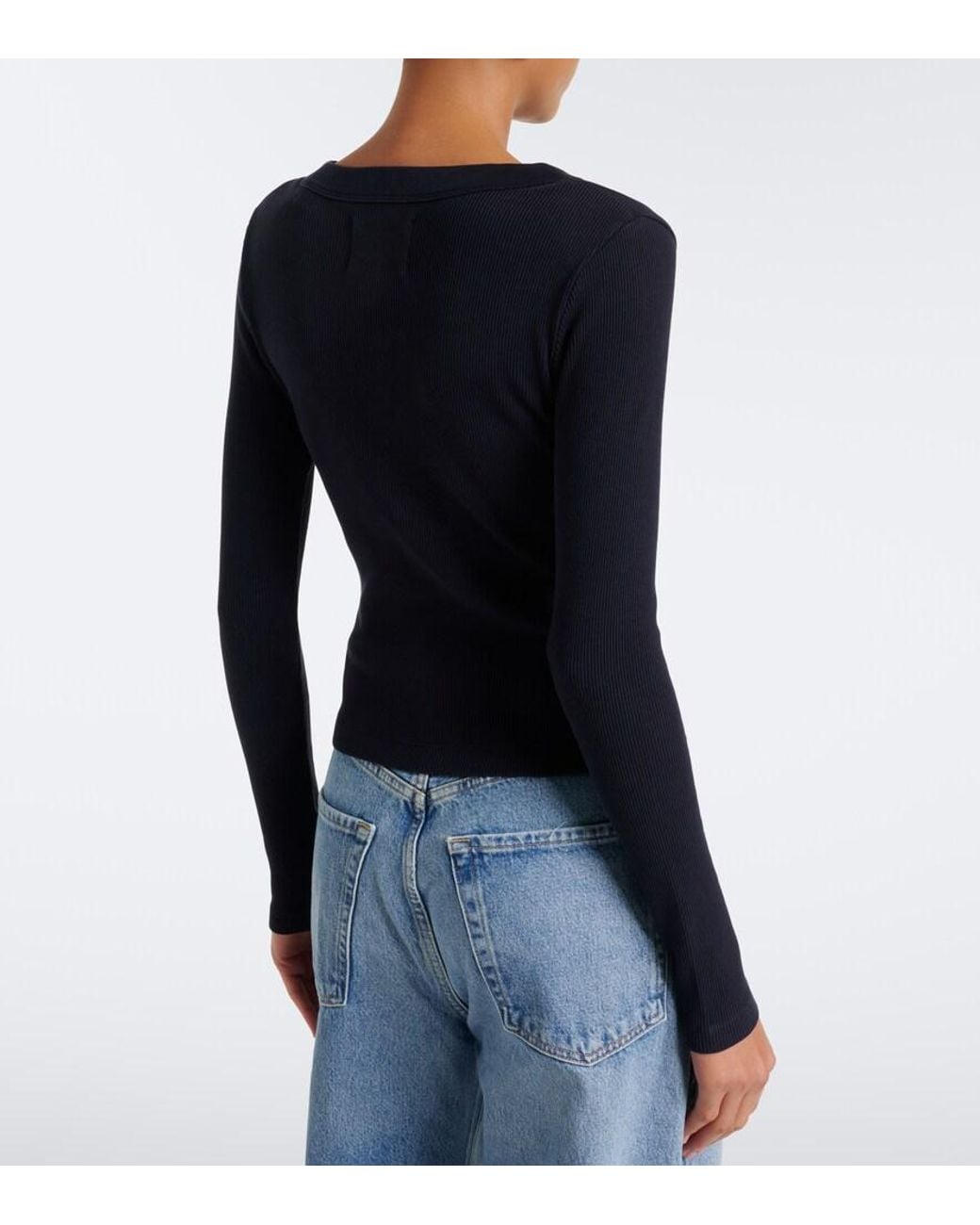 Citizens of Humanity Blue Varra Ribbed-Knit Henley Shirt