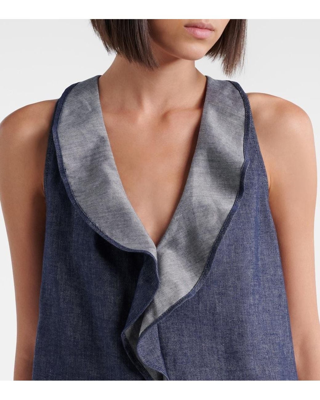 Dorothee Schumacher Blue Fluid Denim Ruffled Crop Top