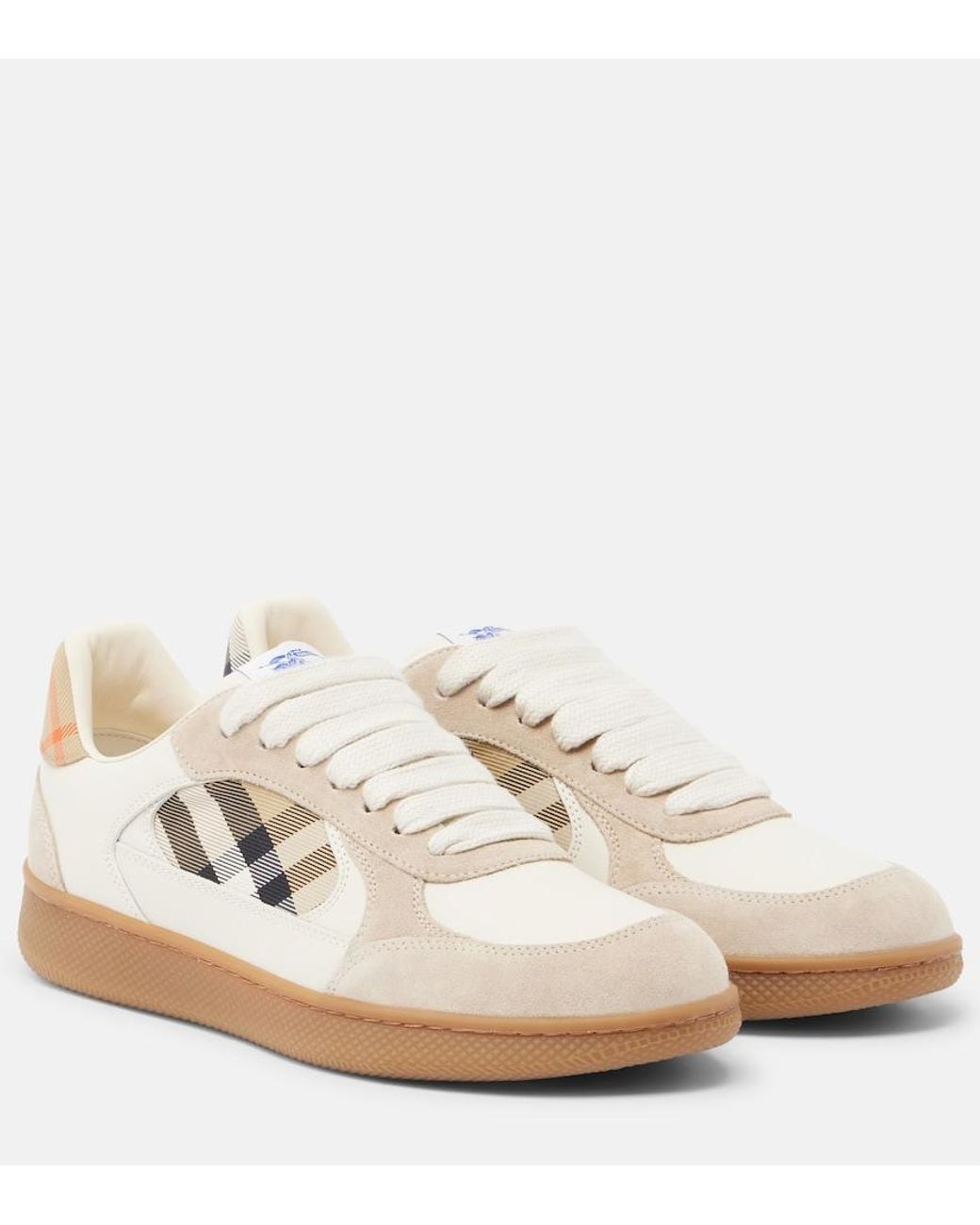Burberry White Terrace Leather And Suede Sneakers