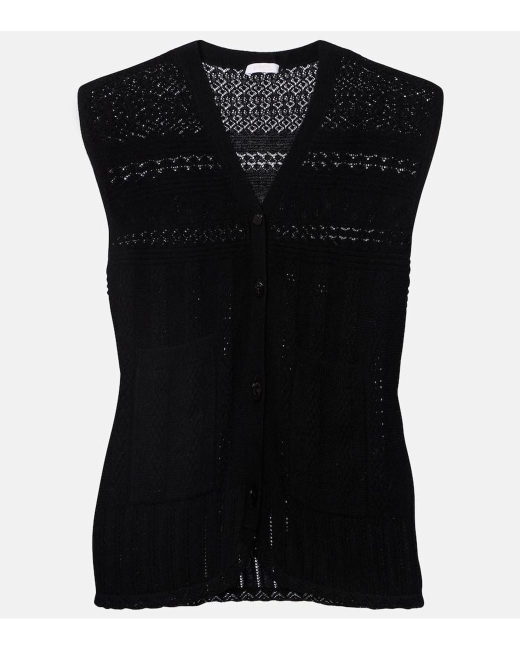 Eres Black Mixte Pointelle Wool And Cashmere Sweater Vest