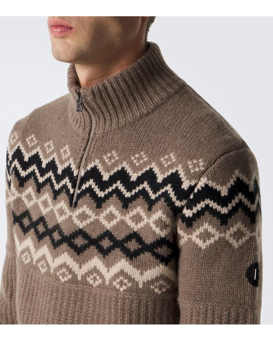 Bogner Brown Ludi Fair Isle Cashmere Half-Zip Sweater for men
