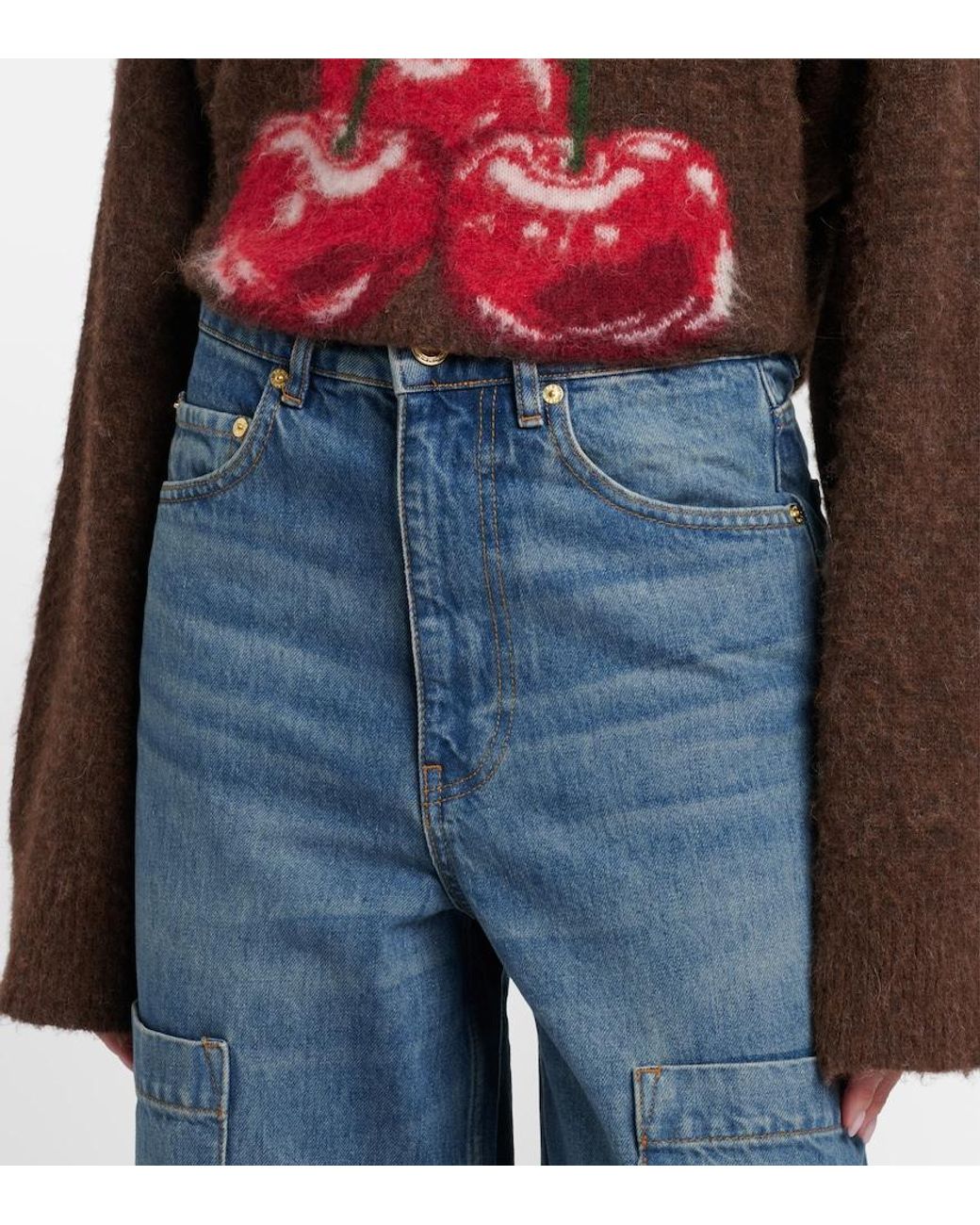Ganni Blue Mid-Rise Cargo Jeans