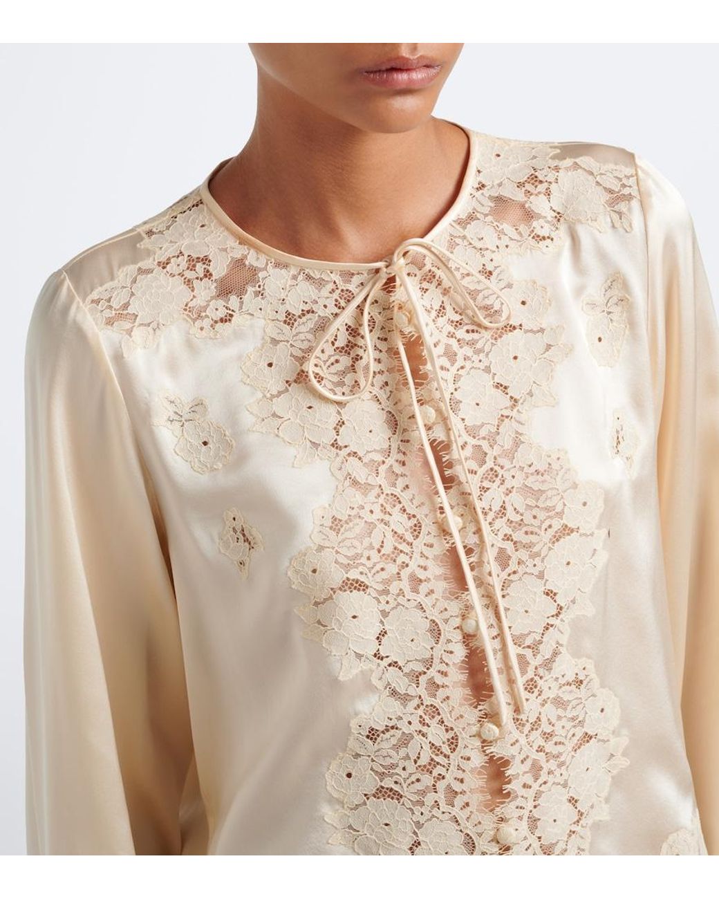 Doen Natural Lucine Lace-Trimmed Silk Satin Blouse