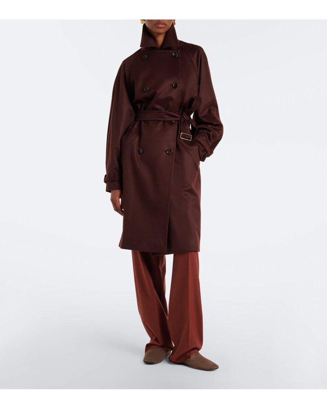 Max Mara Red Double-Breasted Cashmere Trench Coat