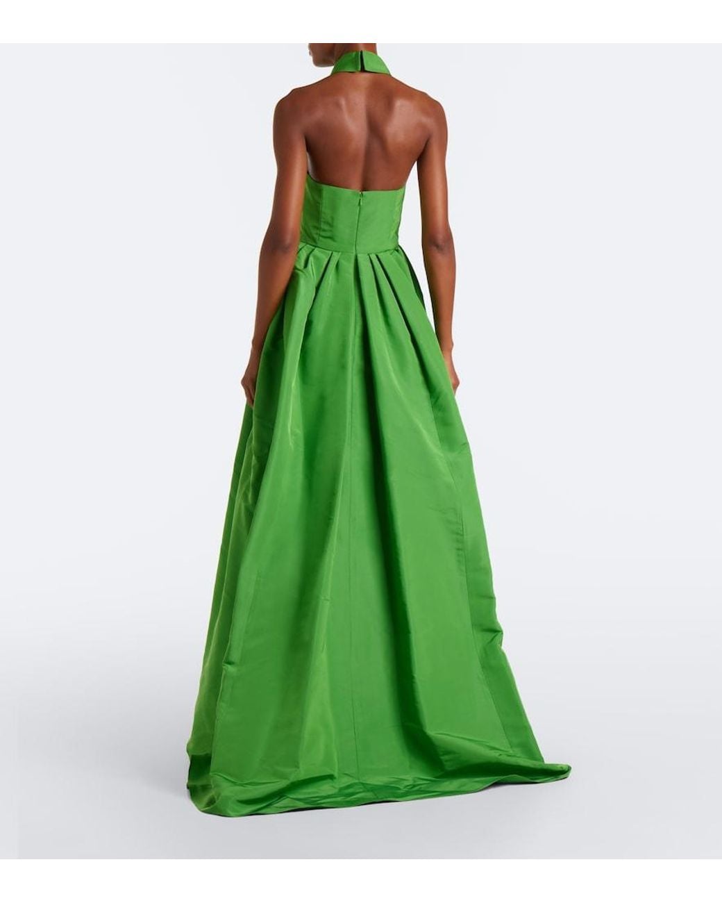 carolina herrera green evening dress Embellished Pleated Silk Gown in GL3637