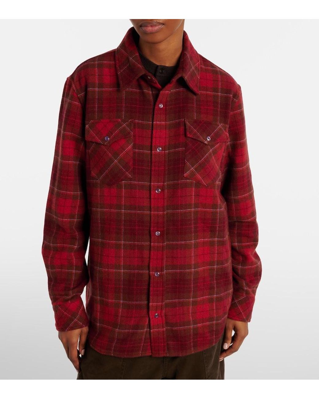 God's True Cashmere Red Love Tartan Cashmere Shirt With Amethyst