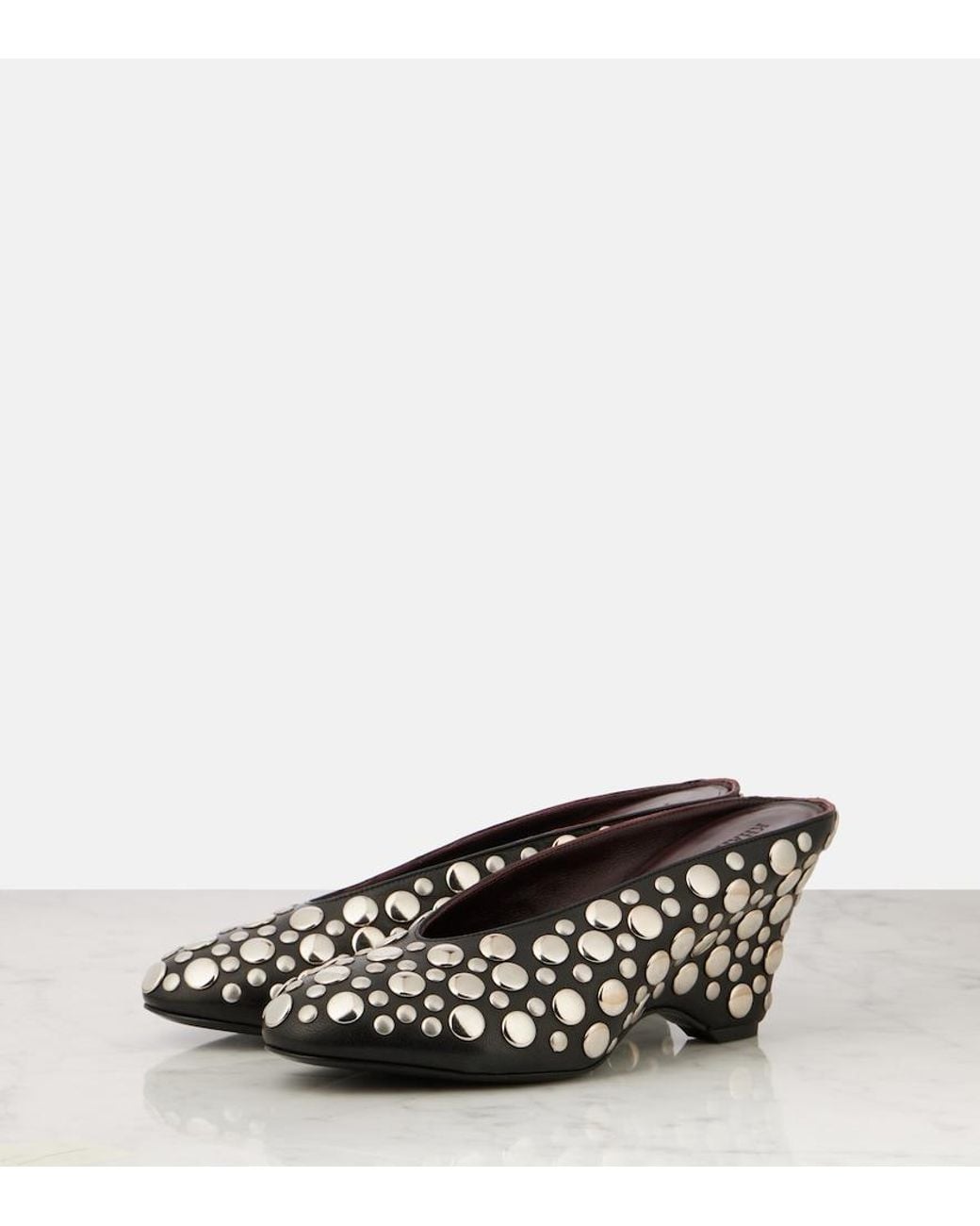 Khaite Black Cloak 75 Studded Leather Wedge Mules