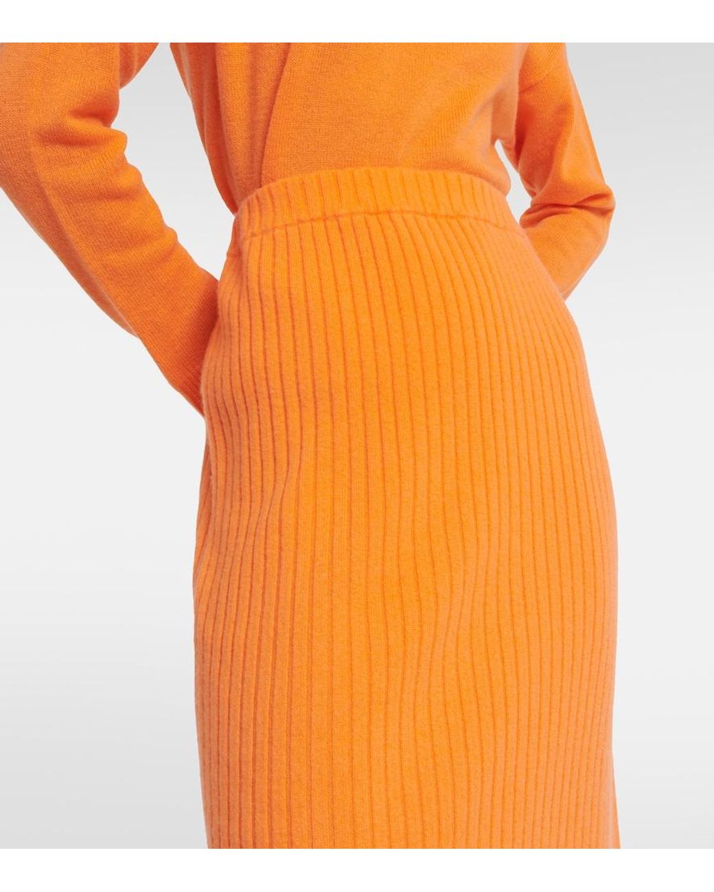 Jardin Des Orangers Orange Ribbed-Knit Cashmere Midi Skirt