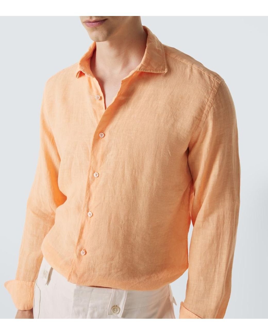 Fedeli Orange Linen Shirt for men