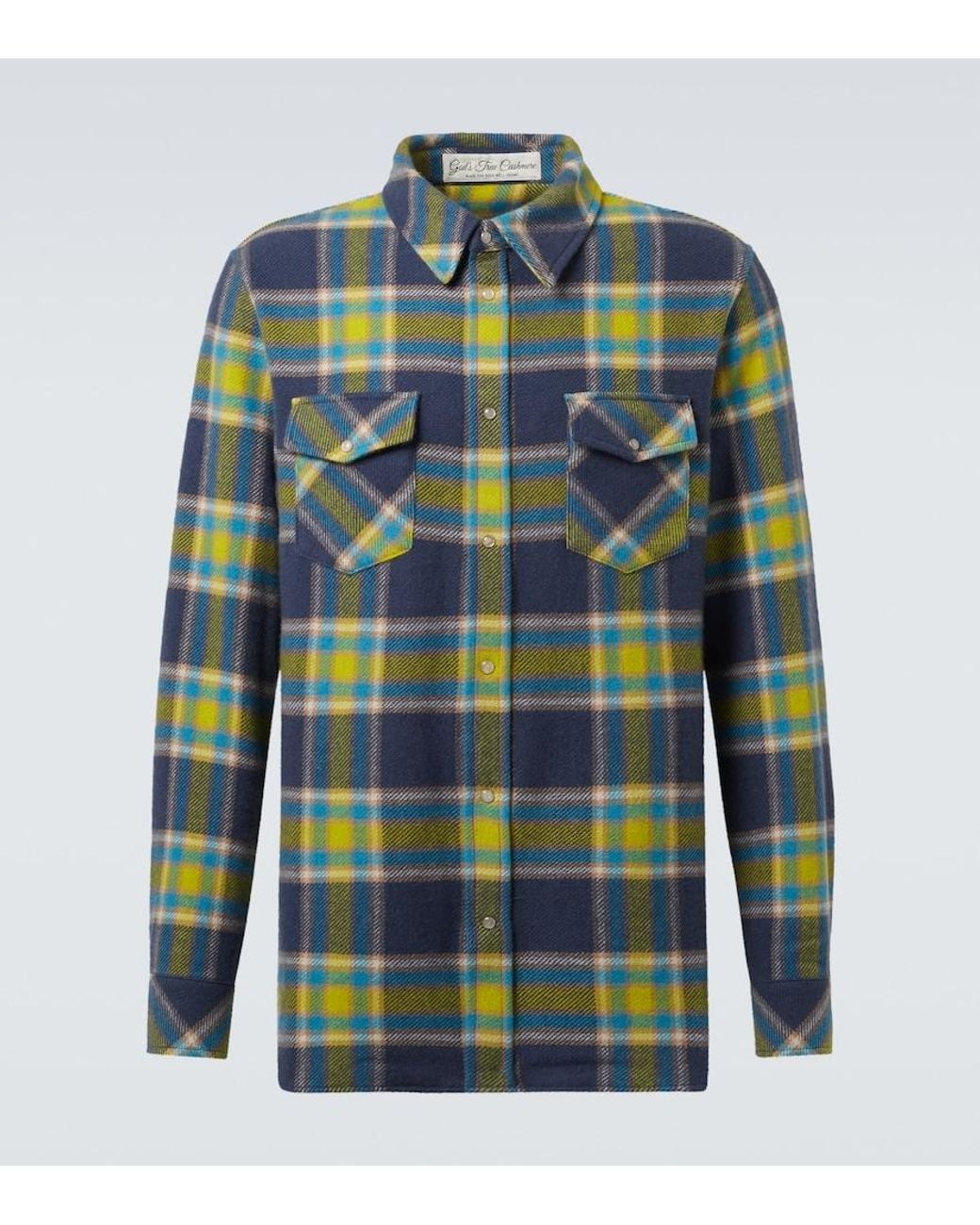 God's True Cashmere Blue Explorer Plaid Cashmere Shirt With Quartz for men