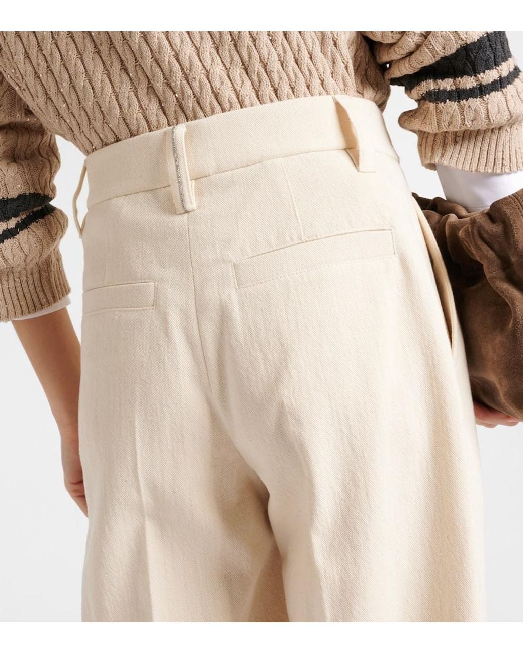 Brunello Cucinelli White Gabardine High-Rise Straight Pants