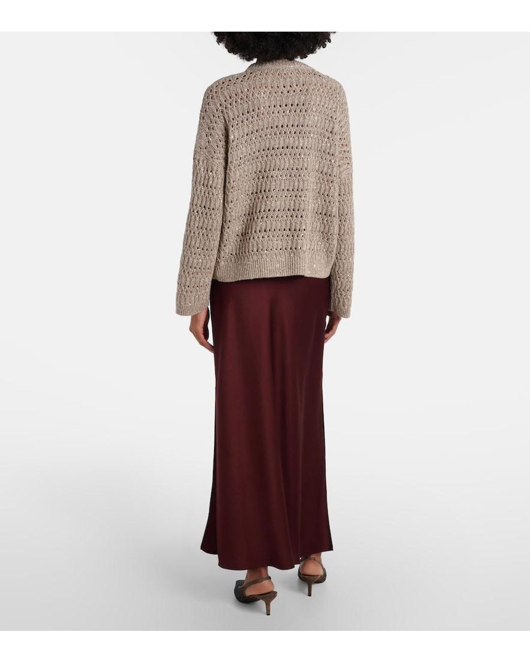 Brunello Cucinelli Purple Satin Maxi Skirt