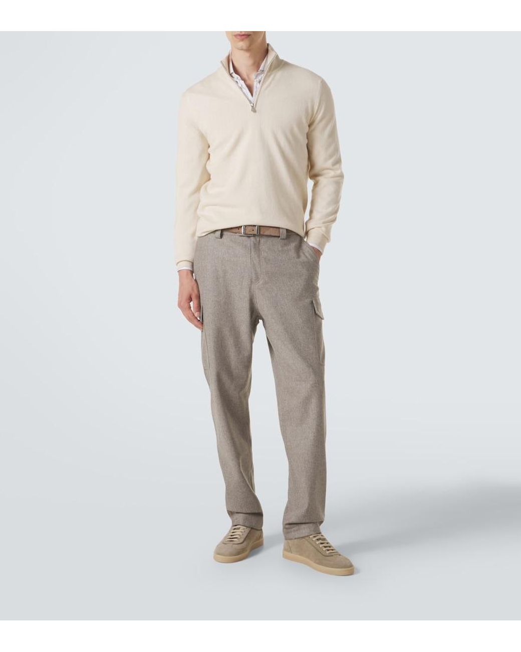 Brunello Cucinelli Natural Cashmere Half-Zip Sweater for men