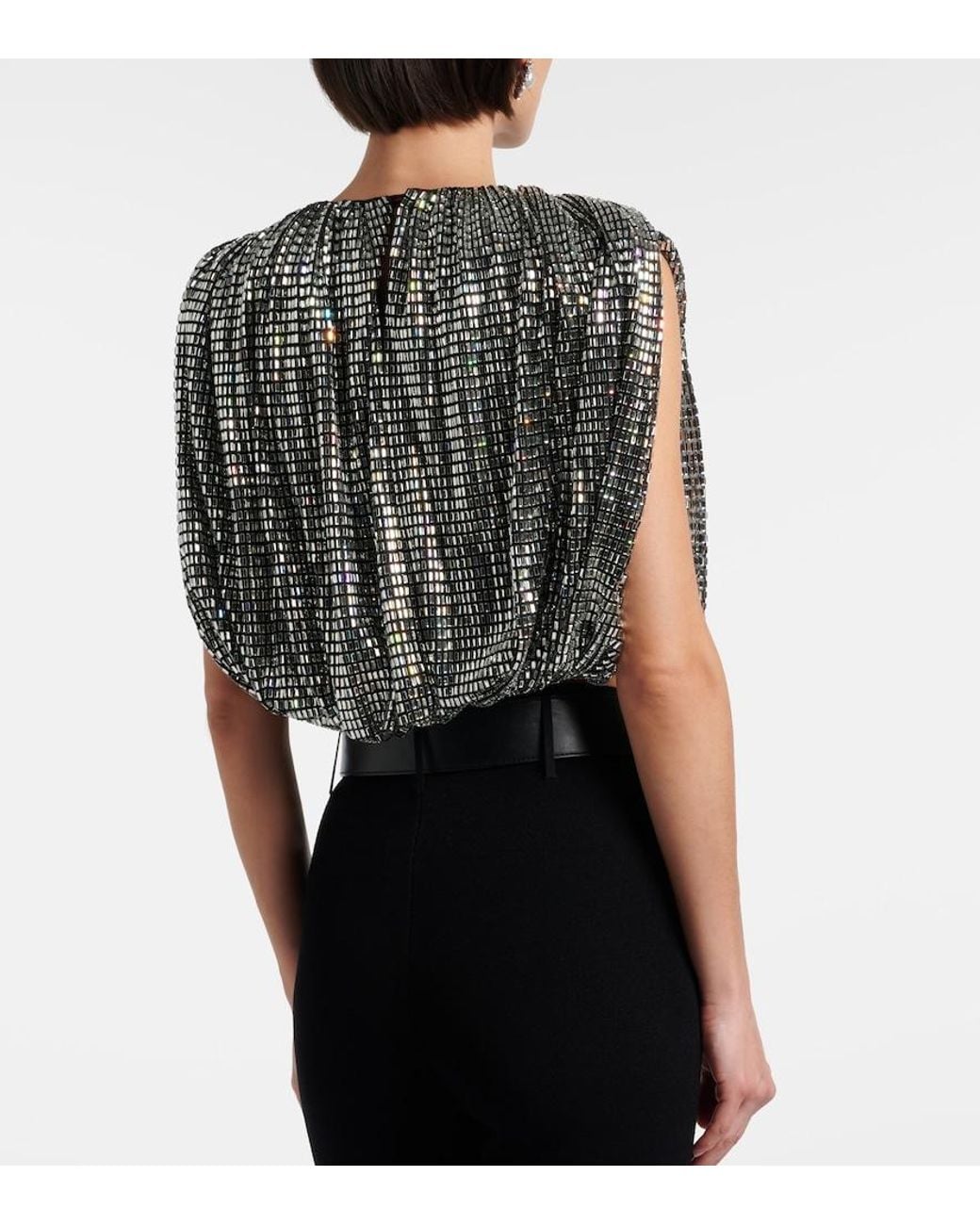 Self-Portrait Black Draped Embellished Top