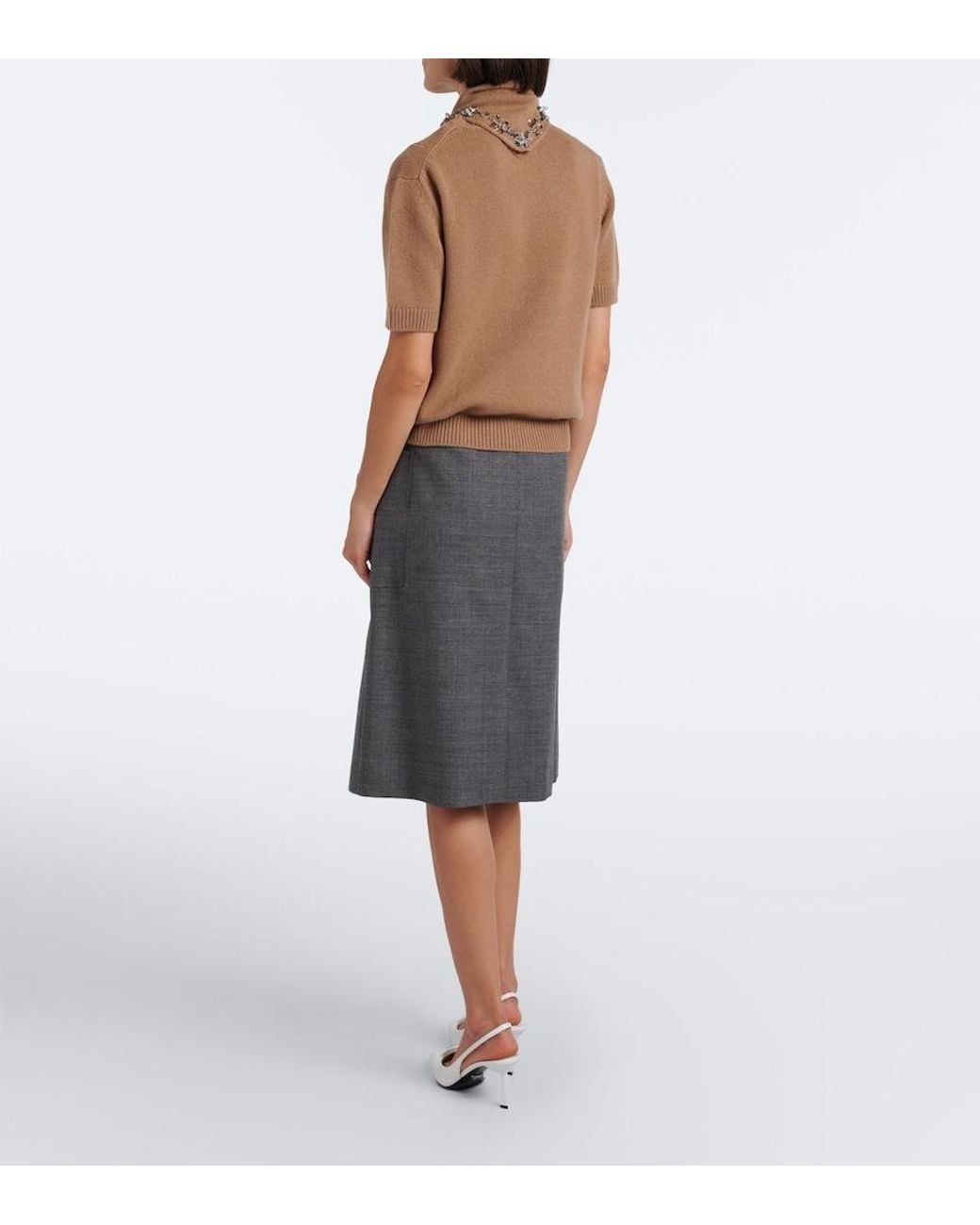 Prada Gray Pleated Virgin Wool Midi Skirt