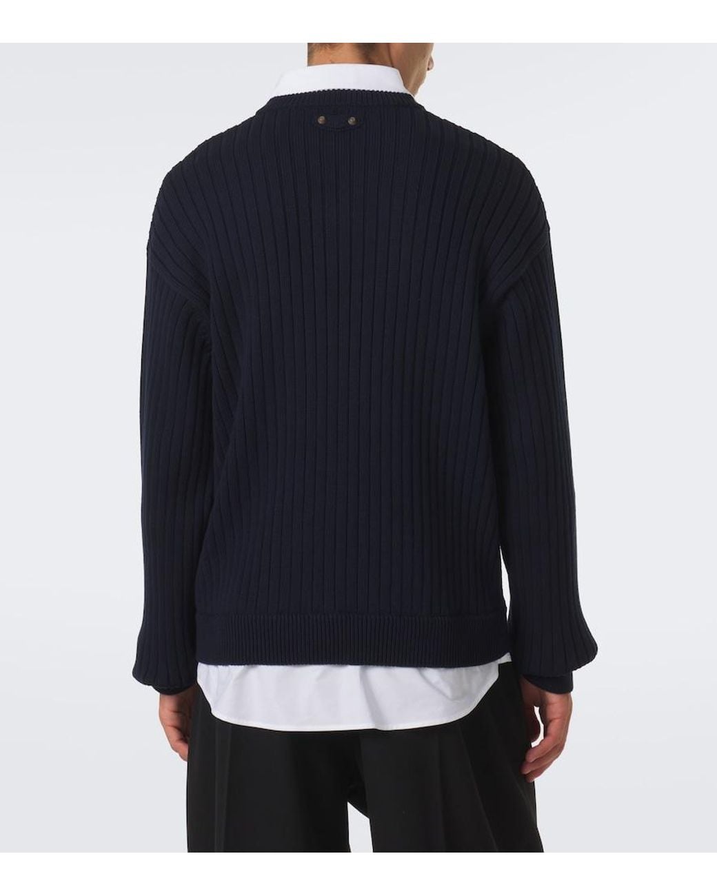 Balenciaga Blue Layered Ribbed-Knit Cotton Sweater for men