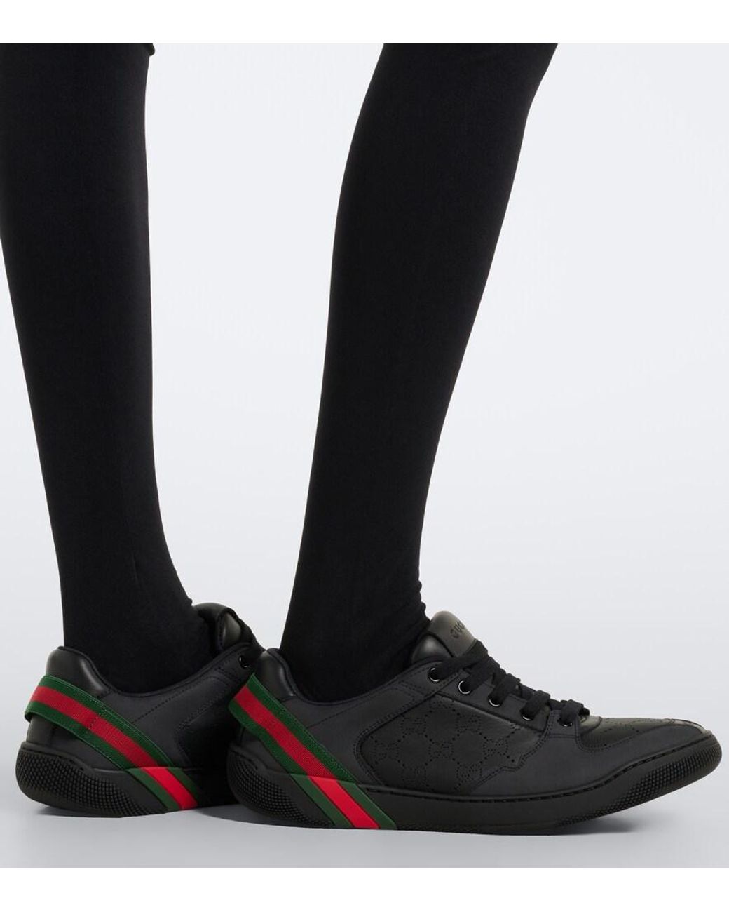 Gucci Black Screener Web Stripe Leather Sneakers