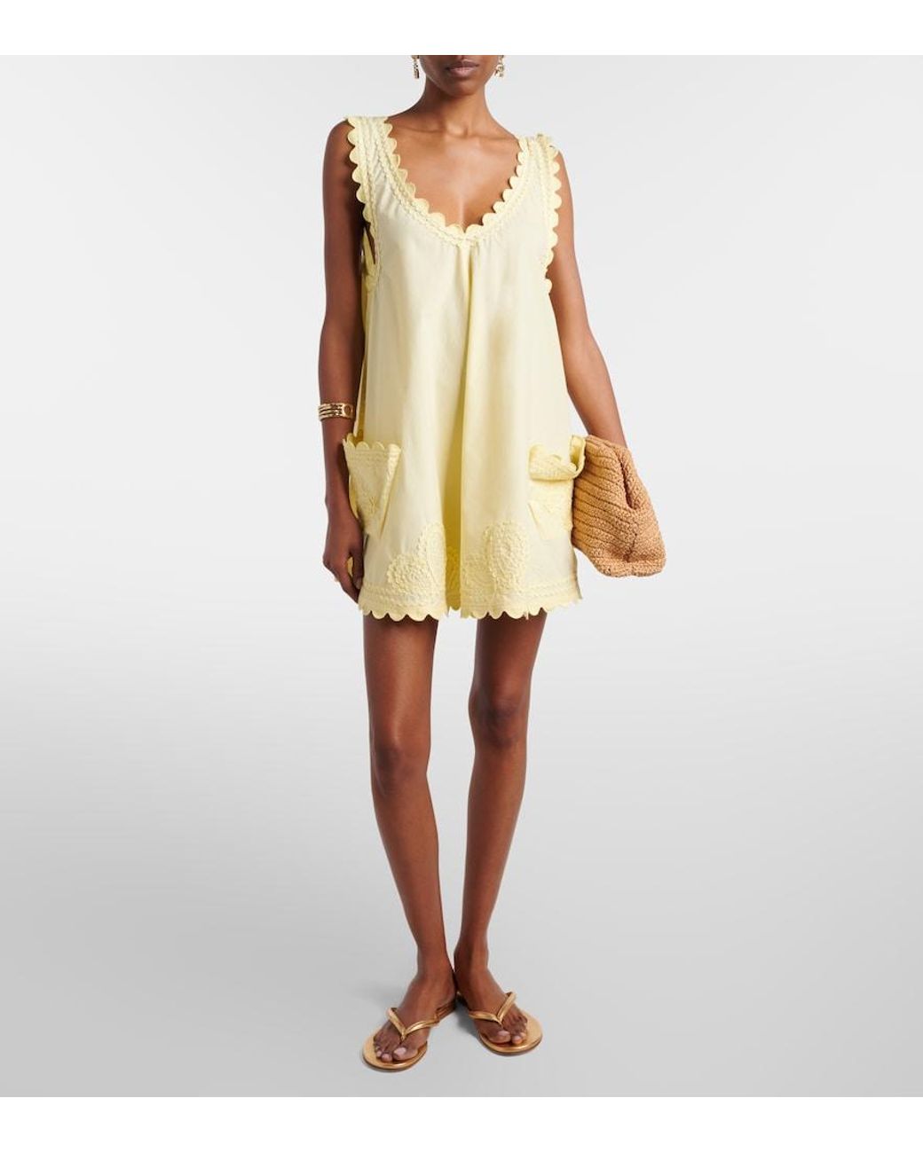 Juliet Dunn Yellow Embroidered Cotton Poplin Minidress