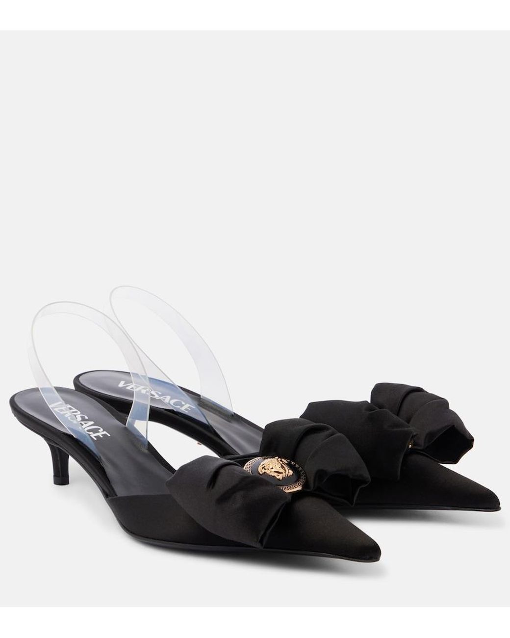 Versace Black Satin Slingback Pumps