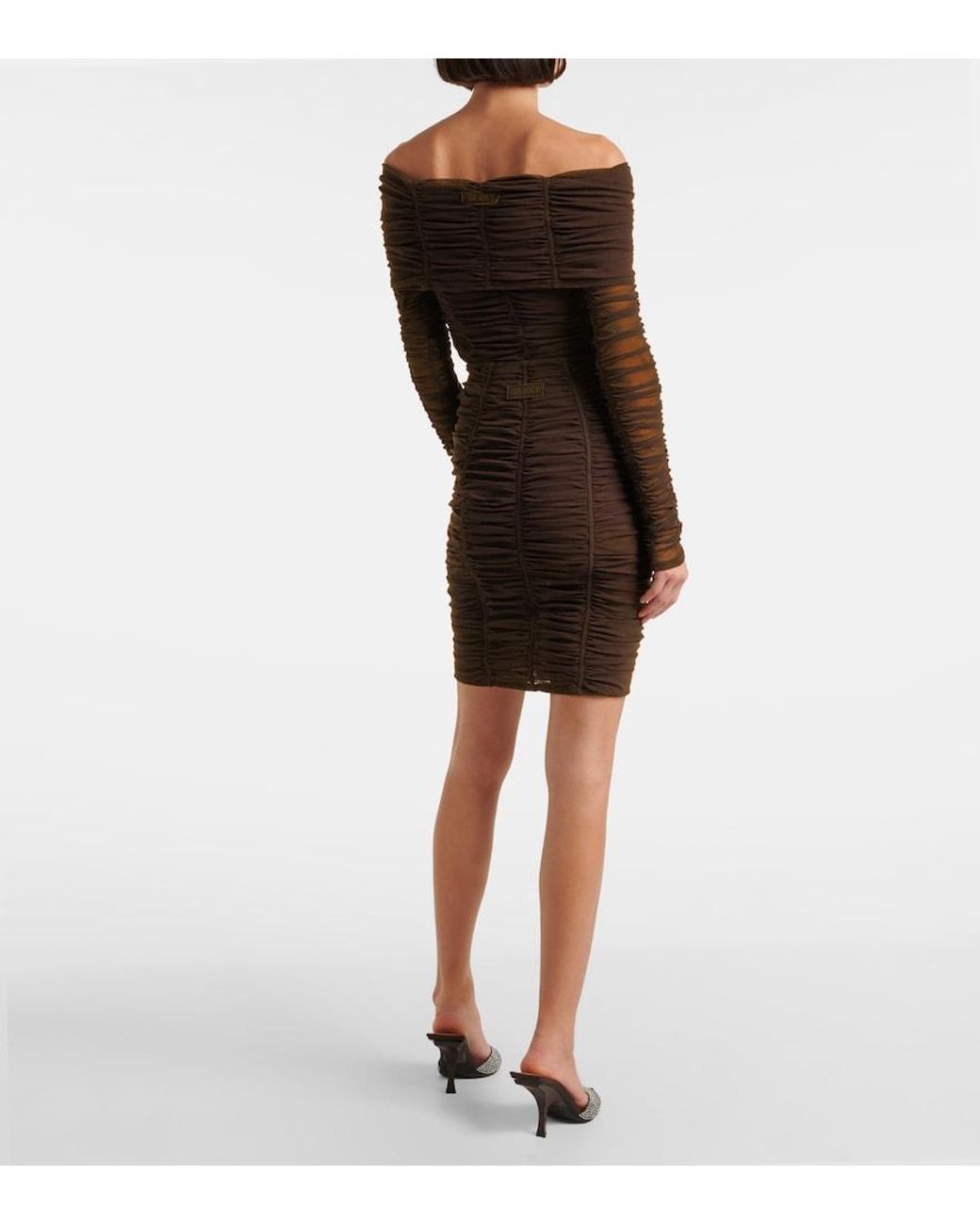 The Attico Brown Ruched High-Rise Jersey Miniskirt