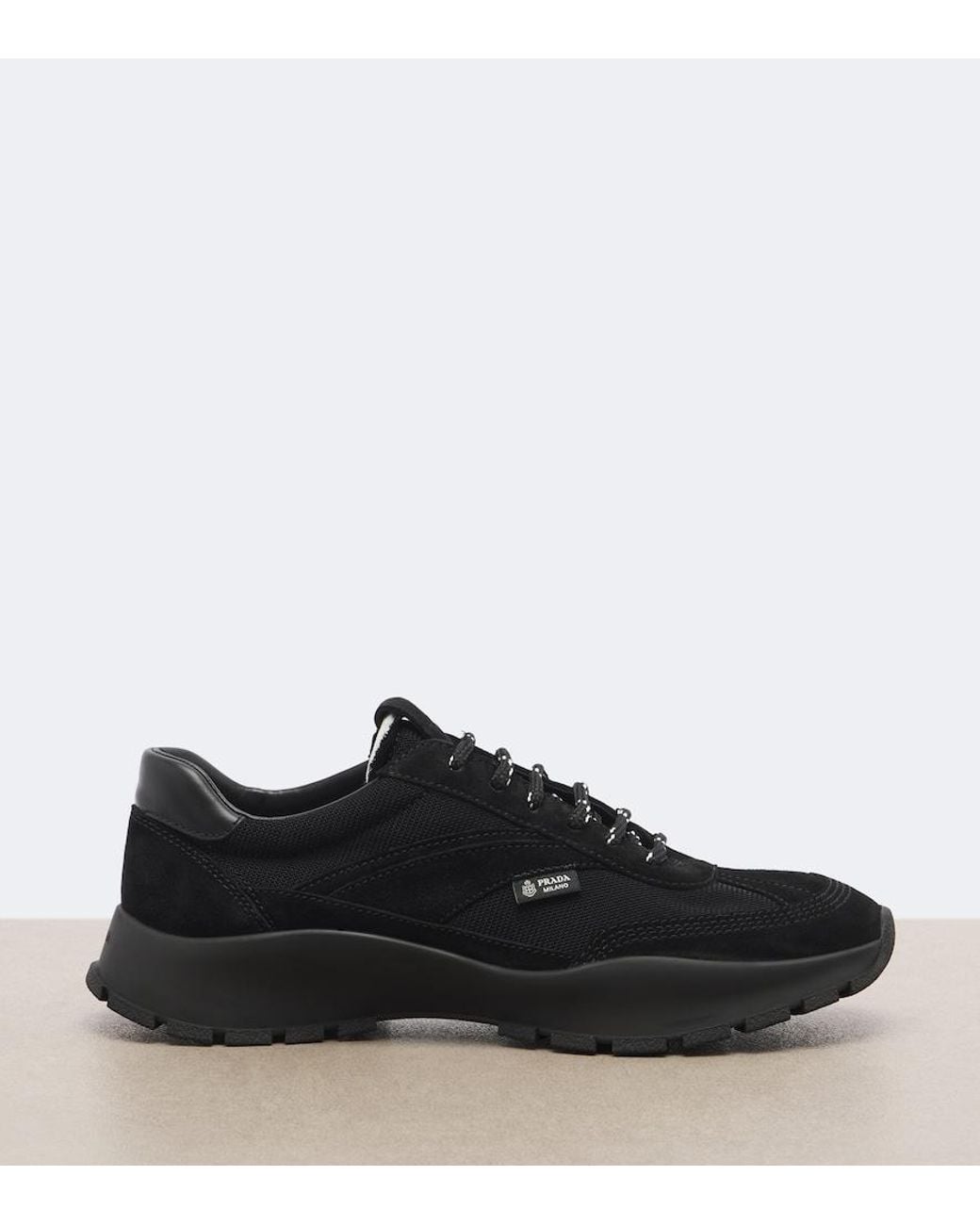 Prada Black Suede-Trimmed Sneakers