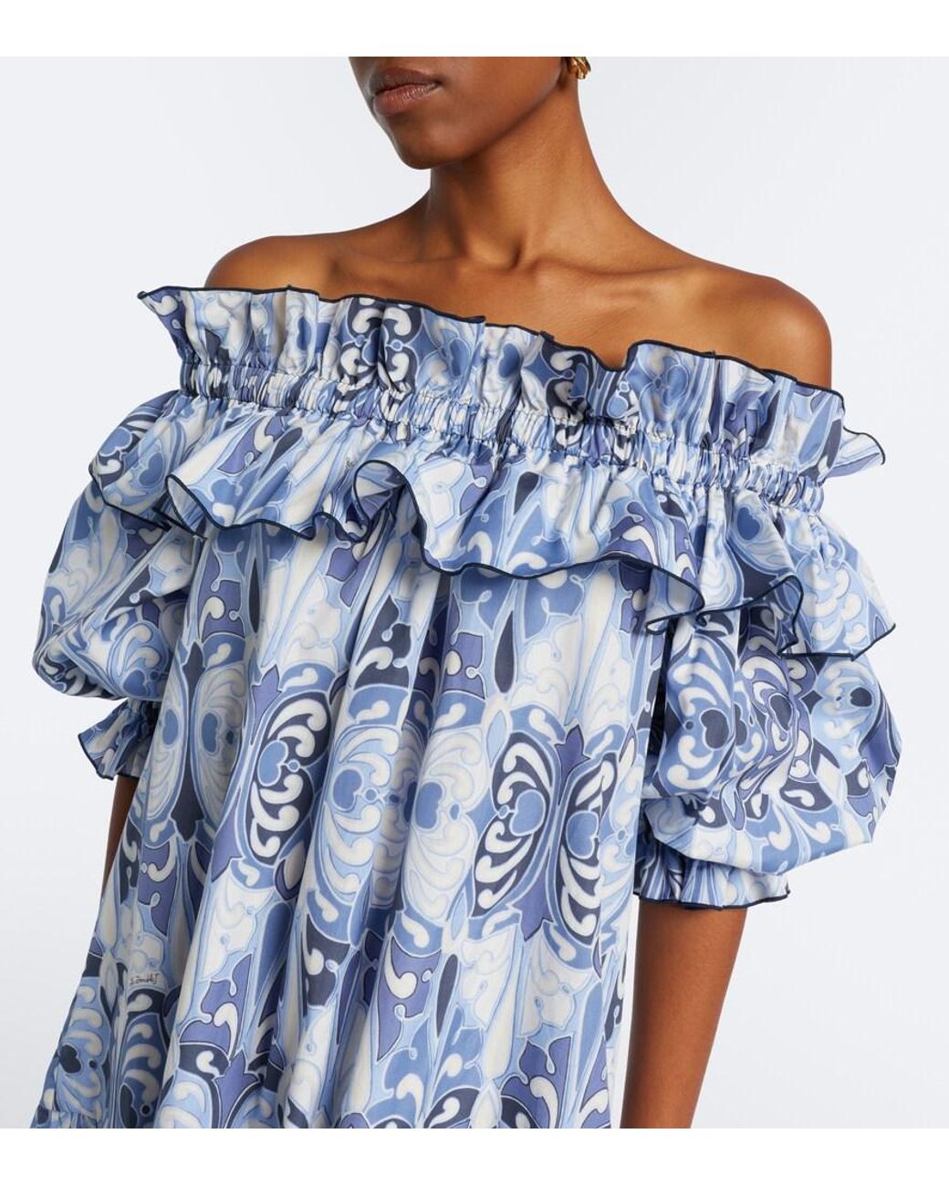 LaDoubleJ Blue Breakfast Printed Cotton Poplin Minidress