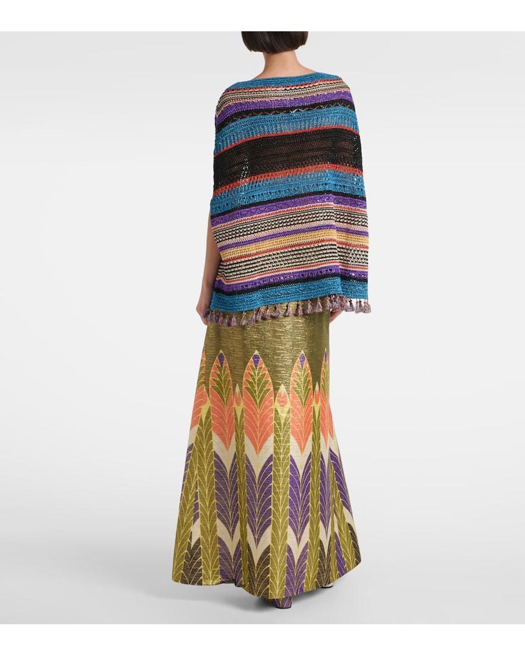 Valentino Garavani Blue Crochet Striped Lame Poncho