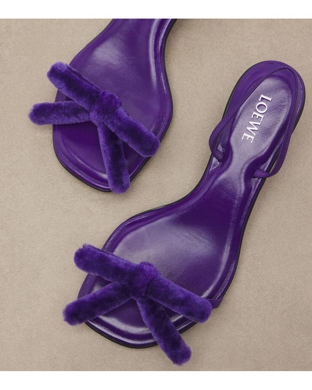 Loewe Purple Mimi Shearling And Leather Slingback Sandals