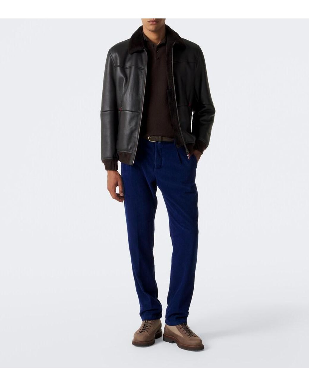 Kiton Blue Cotton Straight Pants for men
