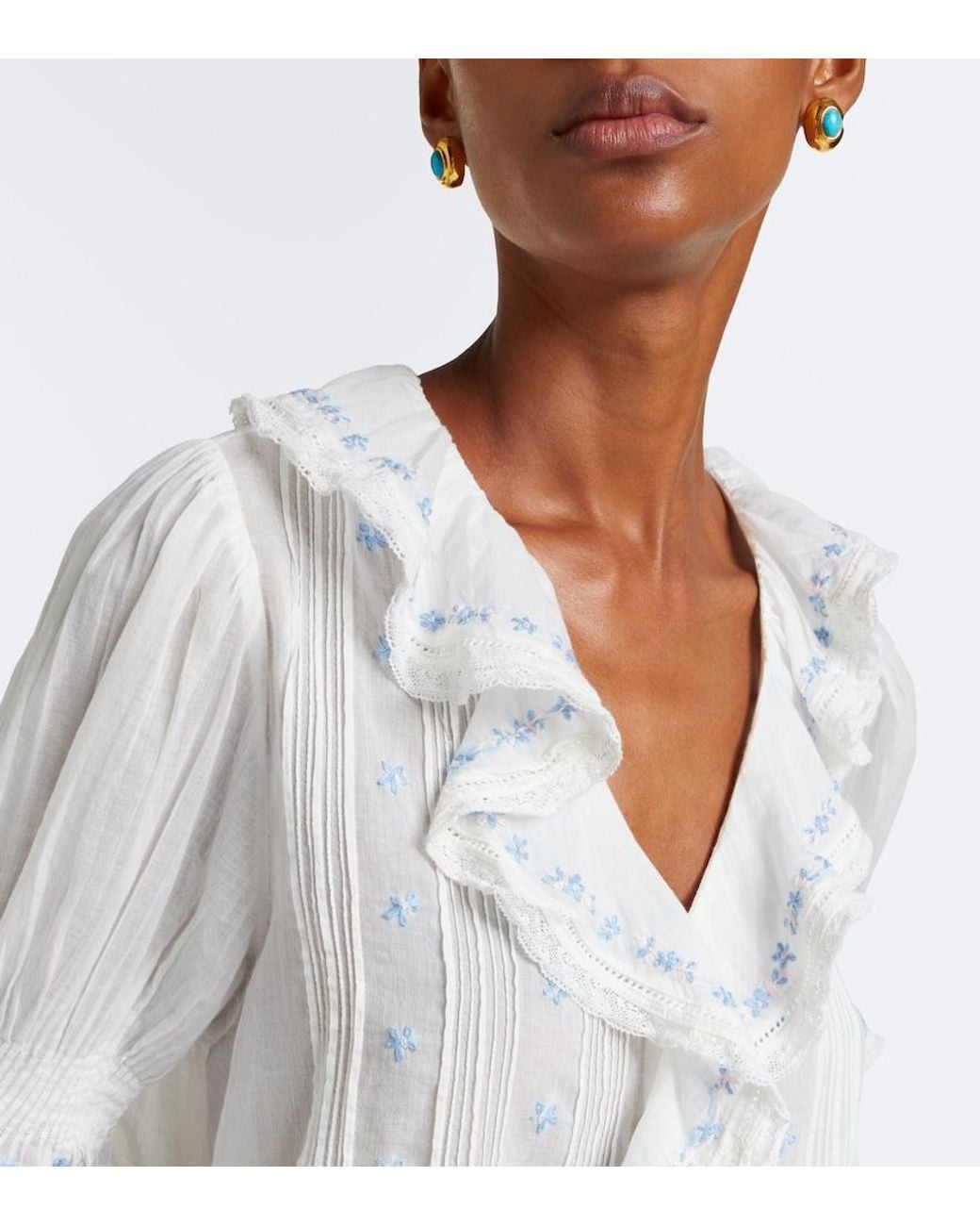 Doen White Hettie Floral Ruffled Cotton Top