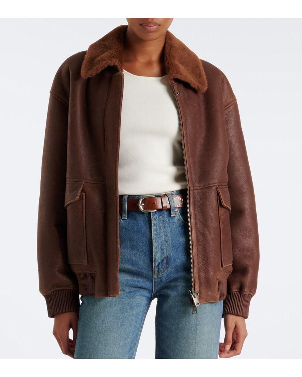 Arma Brown Riley Shearling-Trimmed Leather Jacket