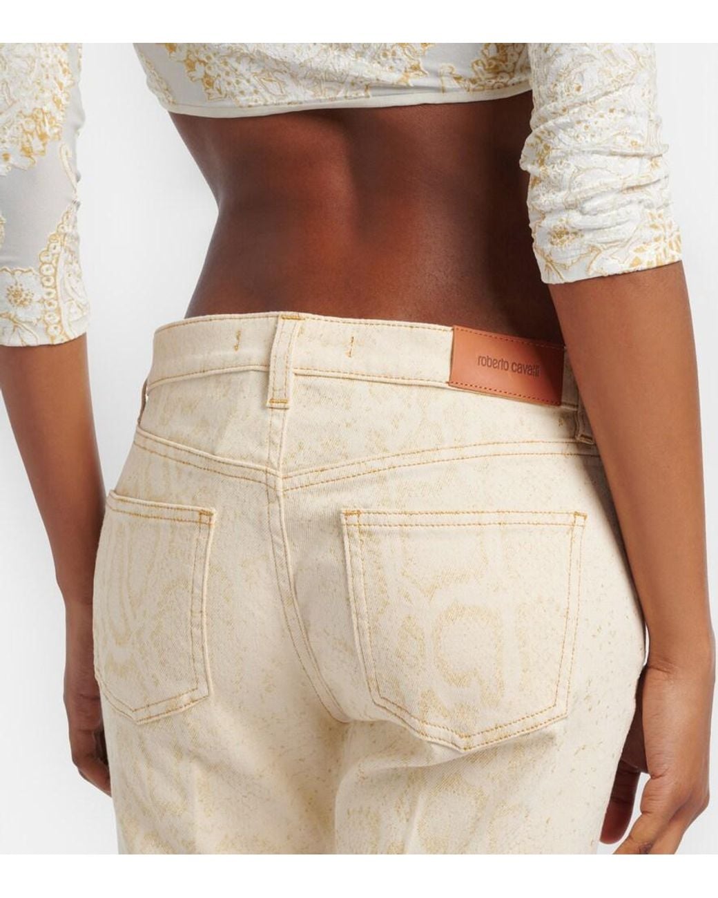 Roberto Cavalli Natural Snake-Print Flared Jeans