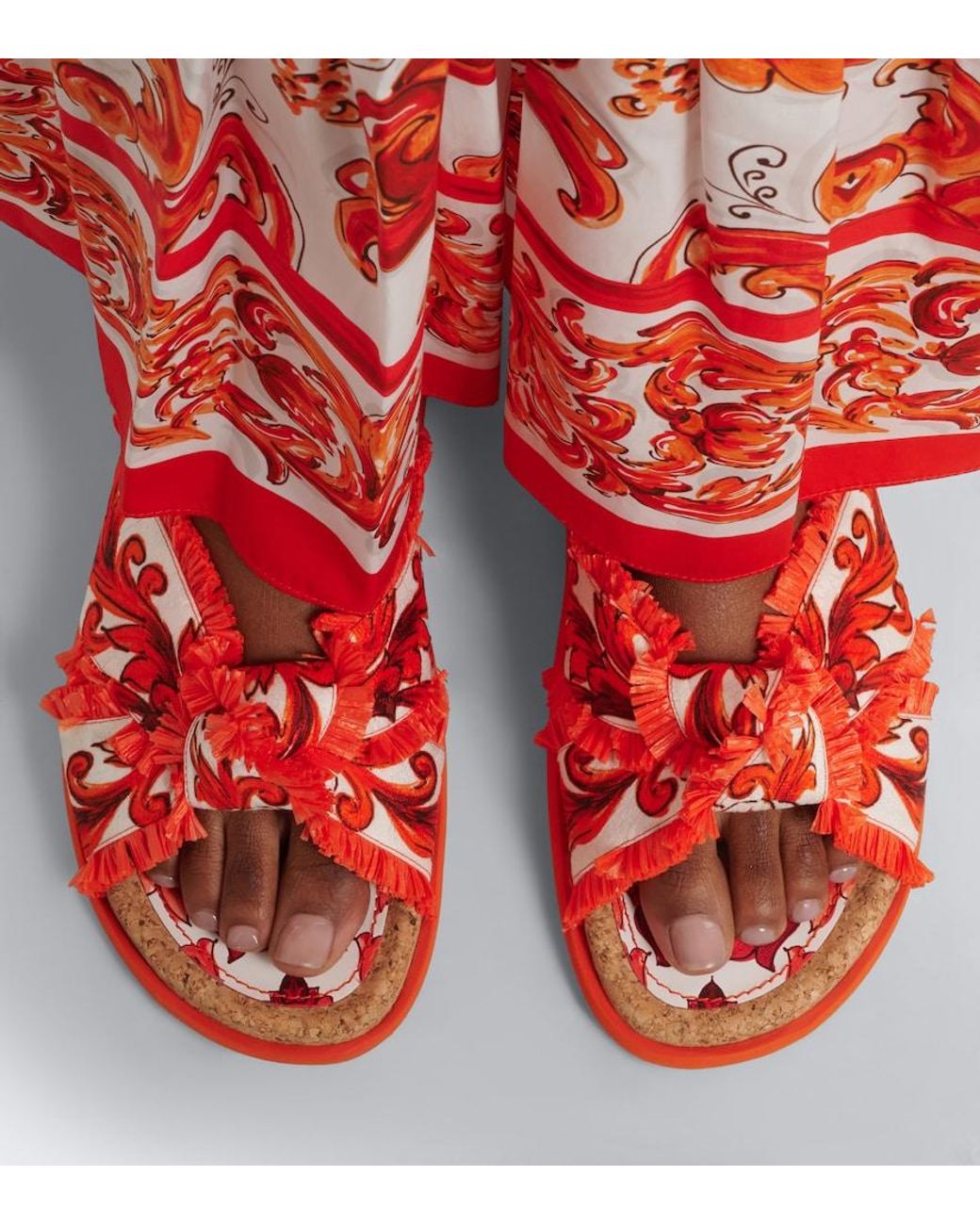 Dolce & Gabbana Red Majolica Fringed Brocade Slides
