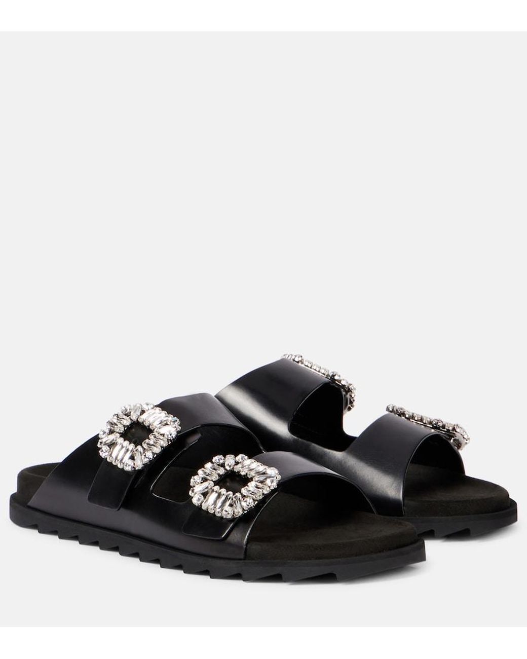 Roger Vivier Black Slidy Viv' Leather Sandals