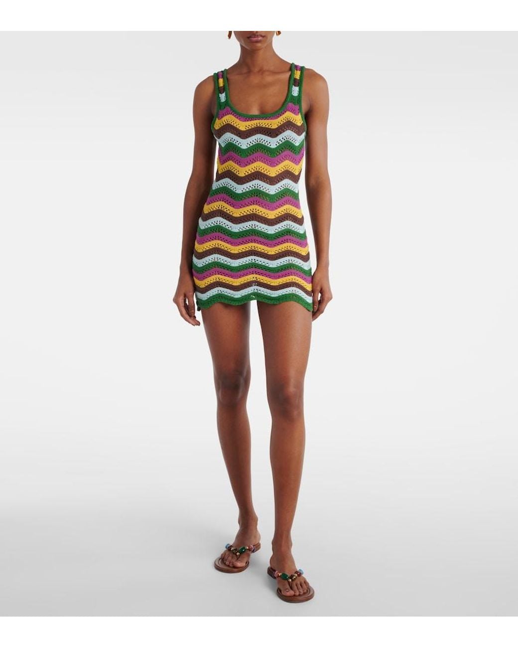 Bananhot Green Lindsay Striped Crochet Minidress