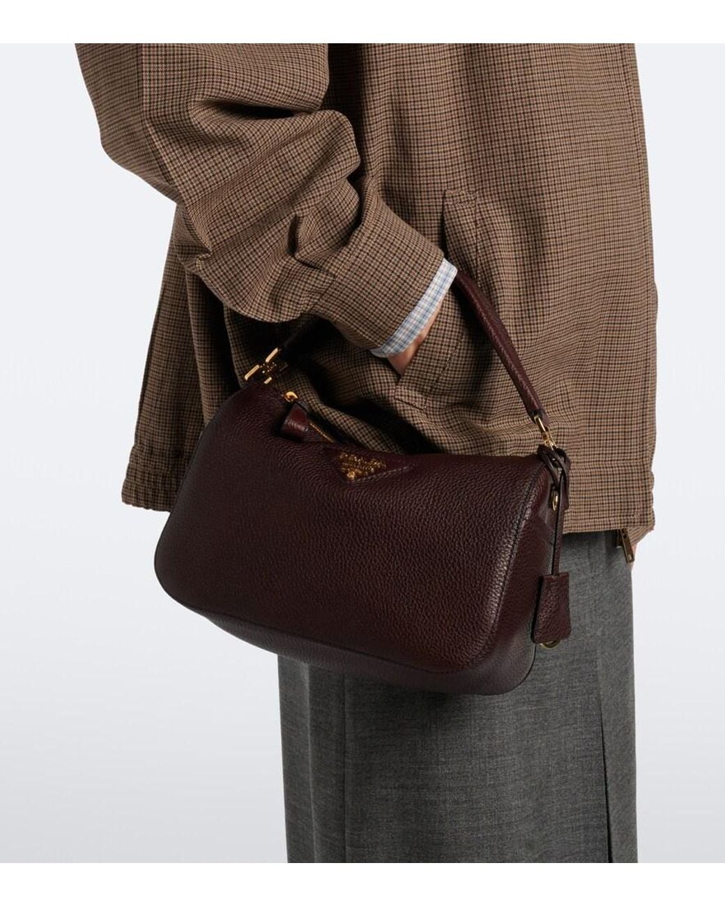 Prada Brown Small Leather Top-Handle Bag