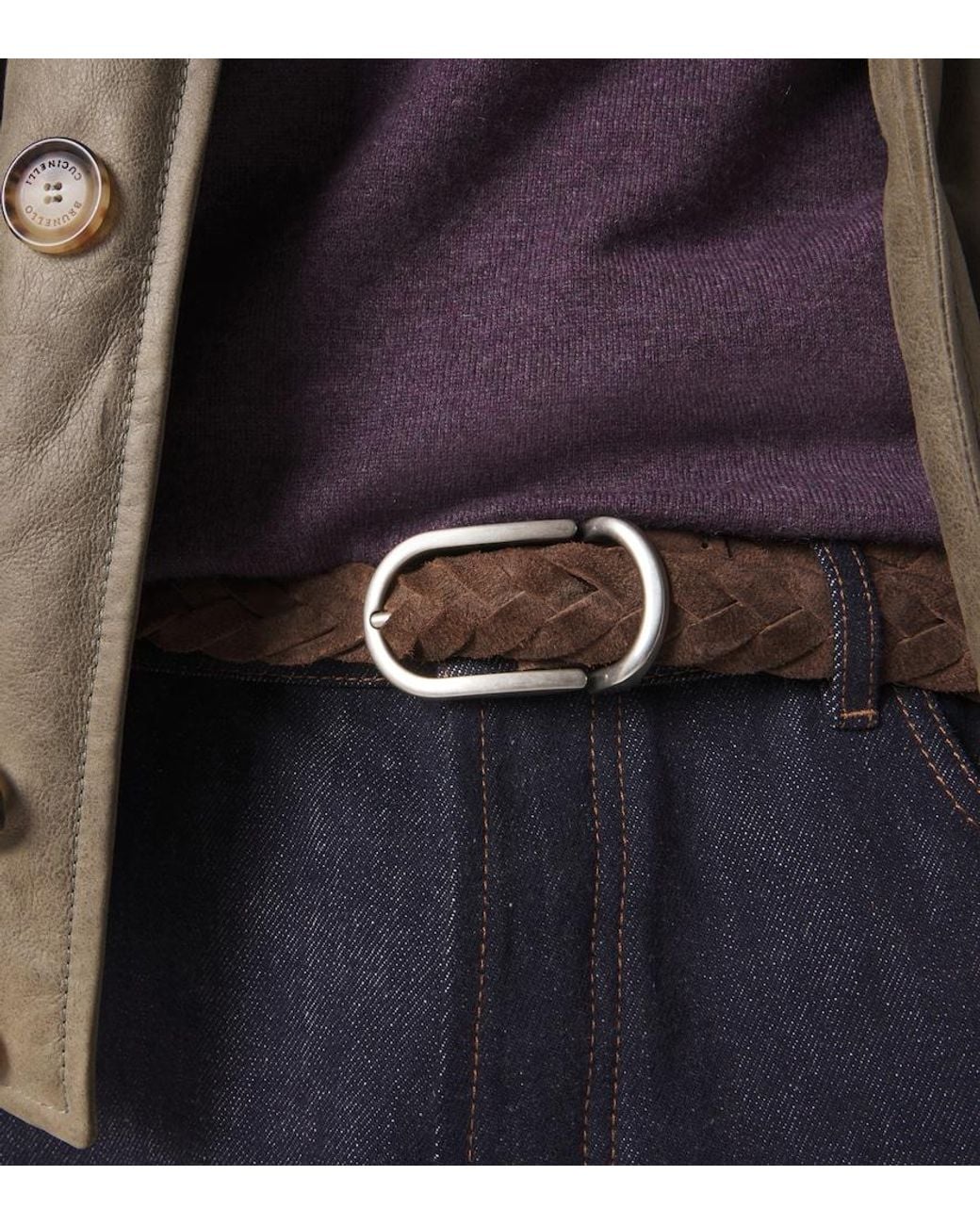 Brunello Cucinelli Brown Braided Suede Belt for men