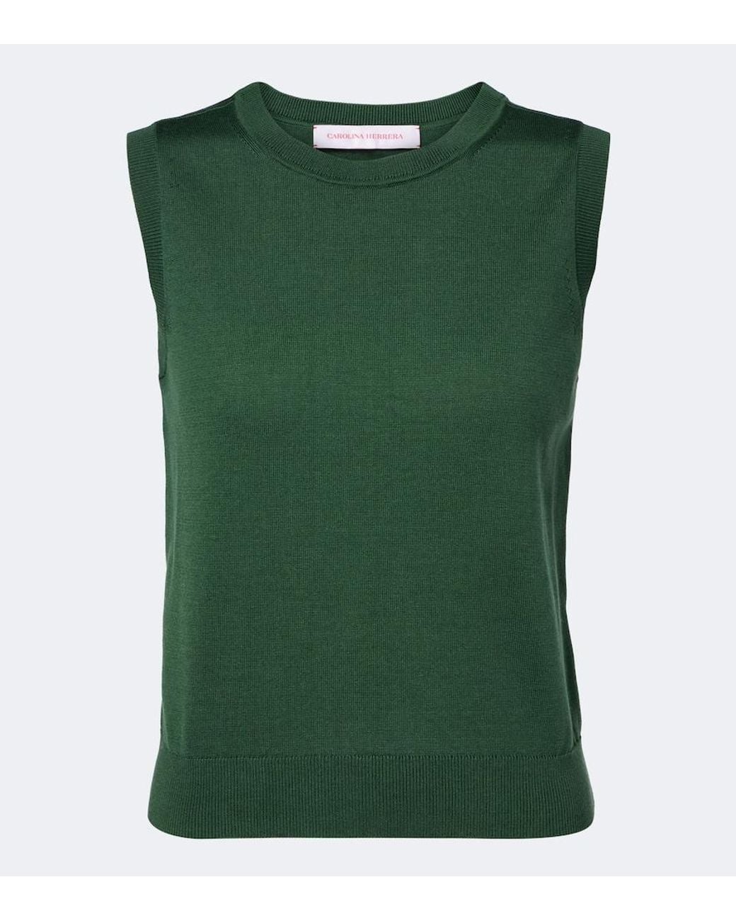 Carolina Herrera Green Silk And Cotton Tank Top