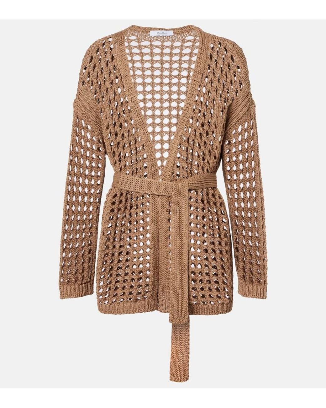 Max Mara Brown Gelo Open-Knit Cotton Wrap Cardigan