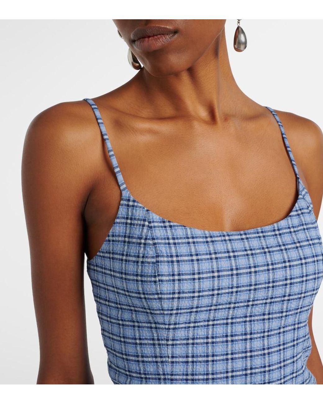 Faithfull The Brand Blue Pelea Checked Cotton Minidress