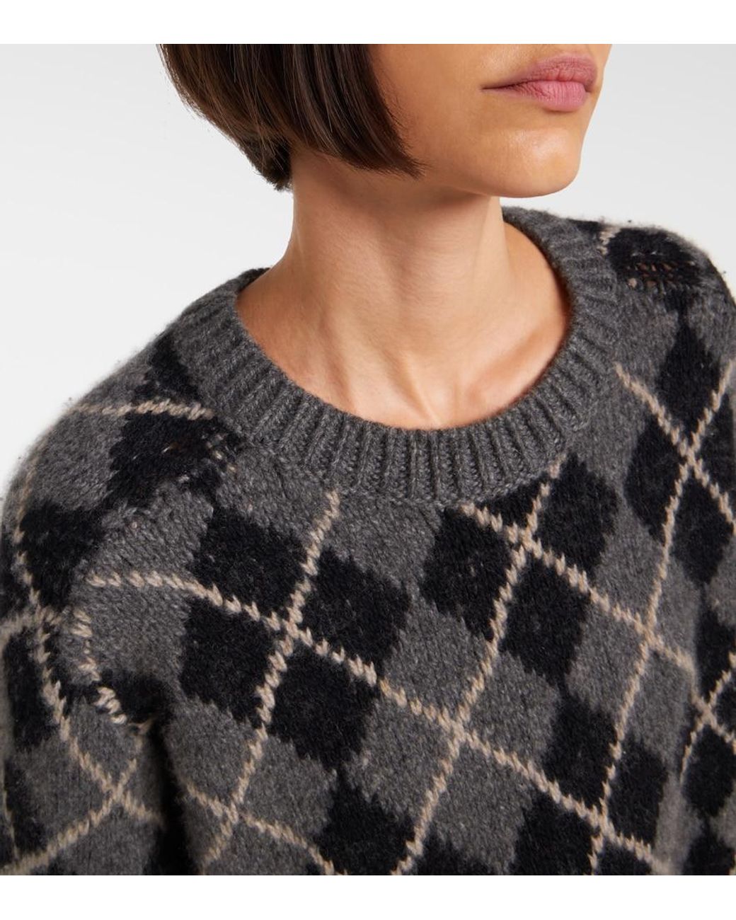 Khaite Black Pratt Argyle Cashmere Sweater