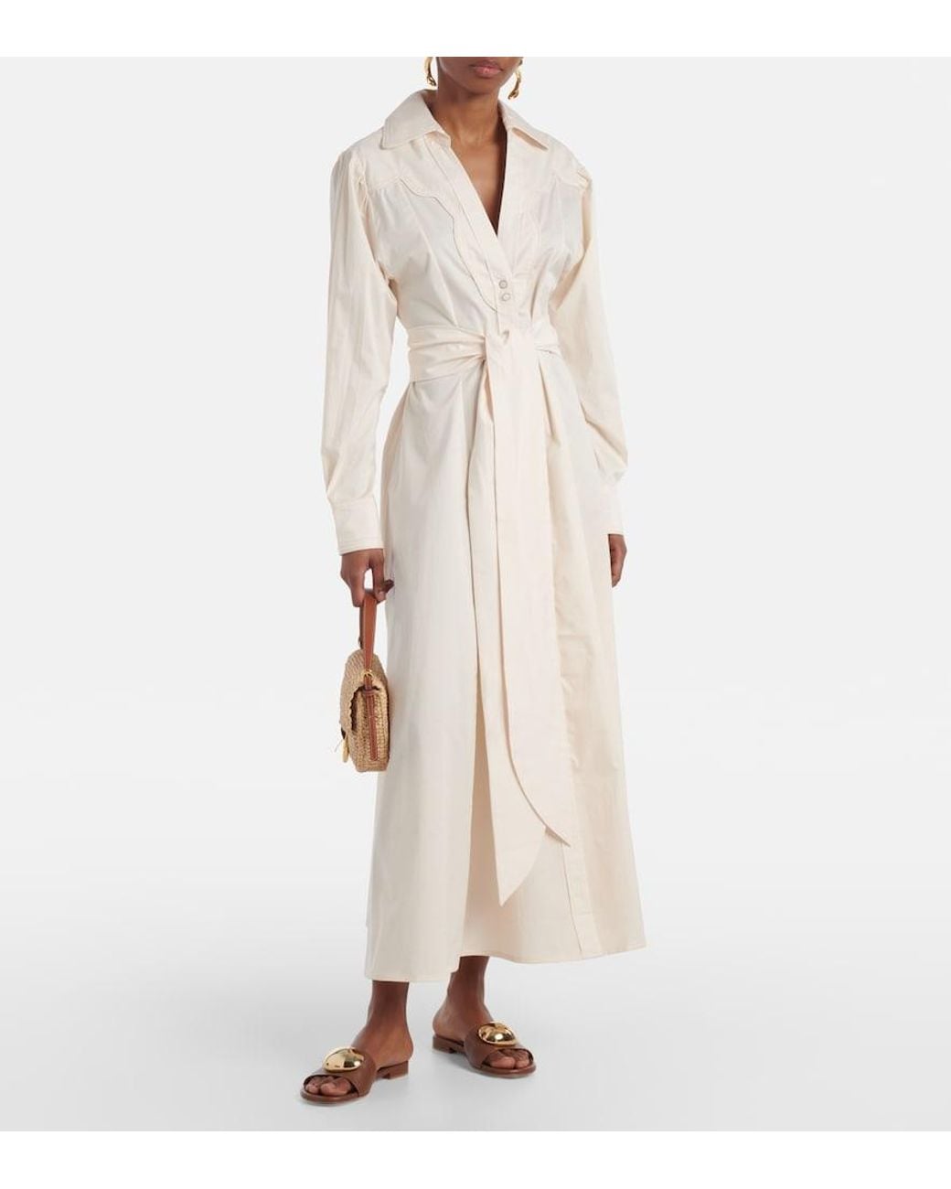 Johanna Ortiz Natural Vela De Cruz Cotton-Blend Poplin Wrap Dress