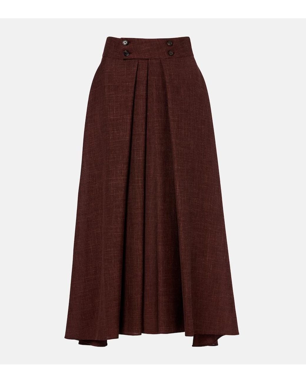 Loro Piana Purple Petra Pleated Wool, Silk, And Linen Midi Skirt