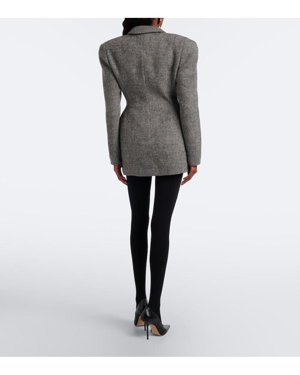 Magda Butrym Gray Herringbone Wool-Blend Blazer Dress
