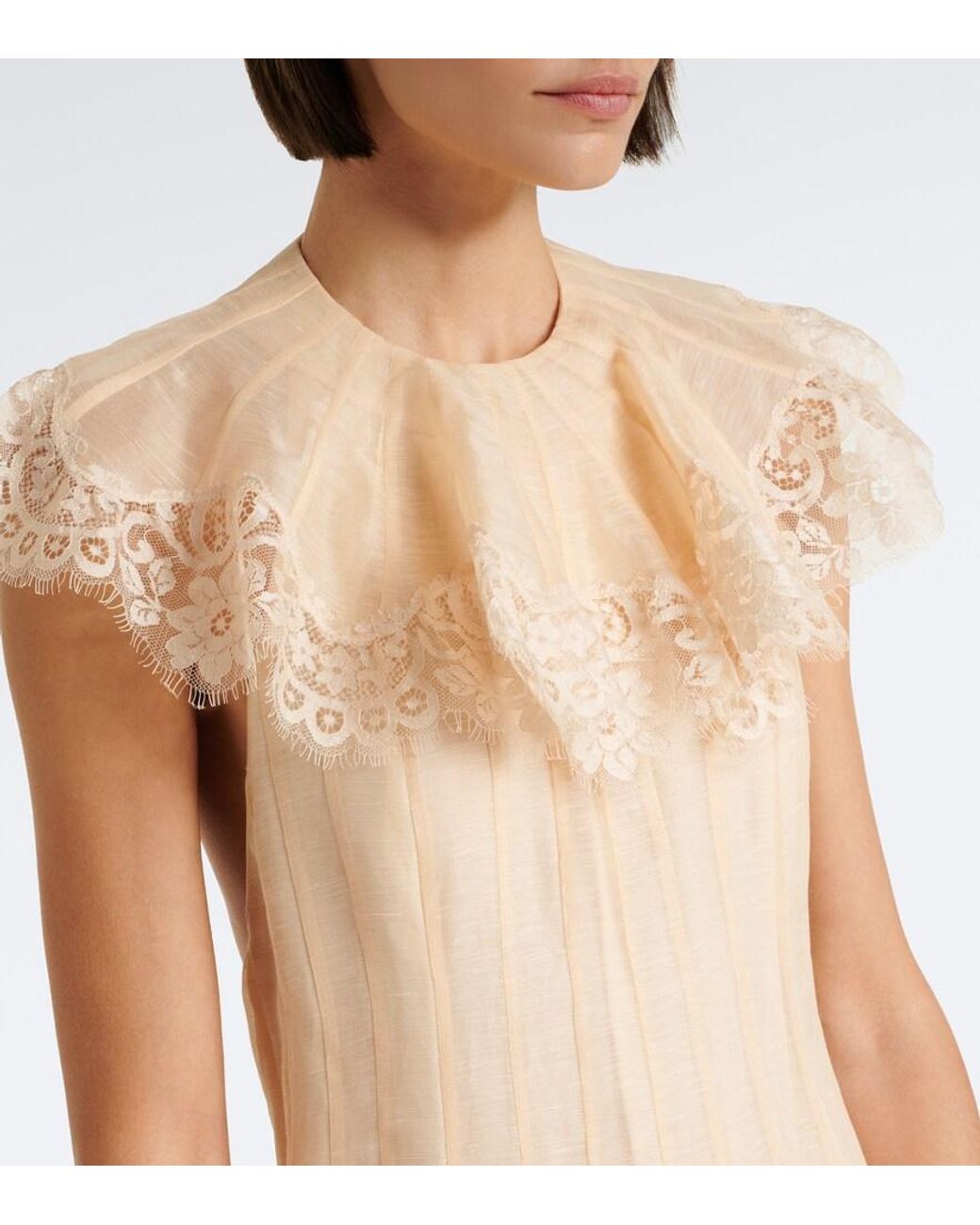 Zimmermann Natural Ascent Flutter Linen And Silk Cocktail Dress